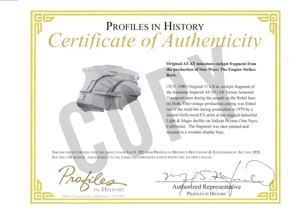 Star Wars ESB Empire - Production-Made ATAT Piece - Movie Prop with COA - Image 2